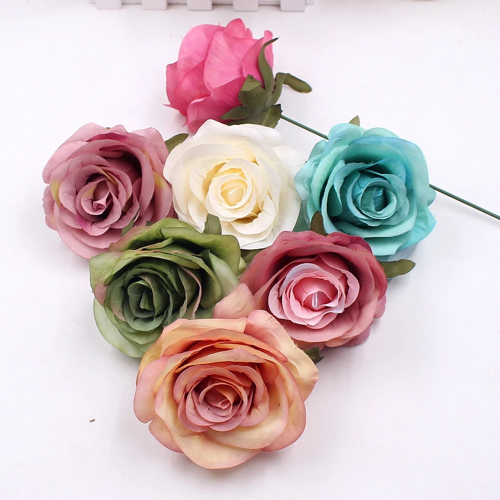 

2pcs 7cm Silk Rose Artificial Flower Wedding Decorative Flowers DIY Wreath Gift Handrail Handicraft Craft Fake Flower Decoration