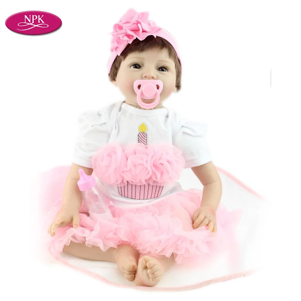 

NPK New 55CM Silicone Reborn DOll Girl Lifelike Newborn Babies Toys Cloth Body Soft Touch Bonecas Reborn Real Menina Alive Baby
