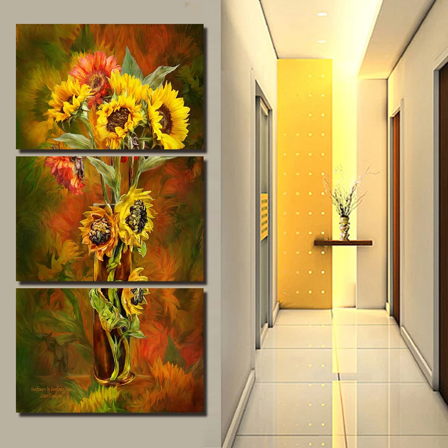 2017 Hot Sale 3 Panels Wall Painting Yellow Flowers Painting Canvas ...