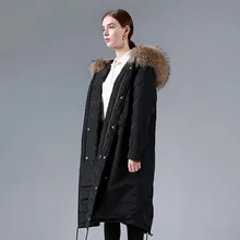 Высокое качество натуральный мех воротник новая зимняя куртка Женская Толстая теплая длинная пуховая парка белый утиный пух куртка женская зимняя куртка