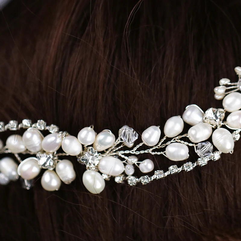 Мода ручной работы обруч жемчужный для Свадебные Hairwair Винтаж серебро горный хрусталь Hairband тиара аксессуары для волос головное украшение