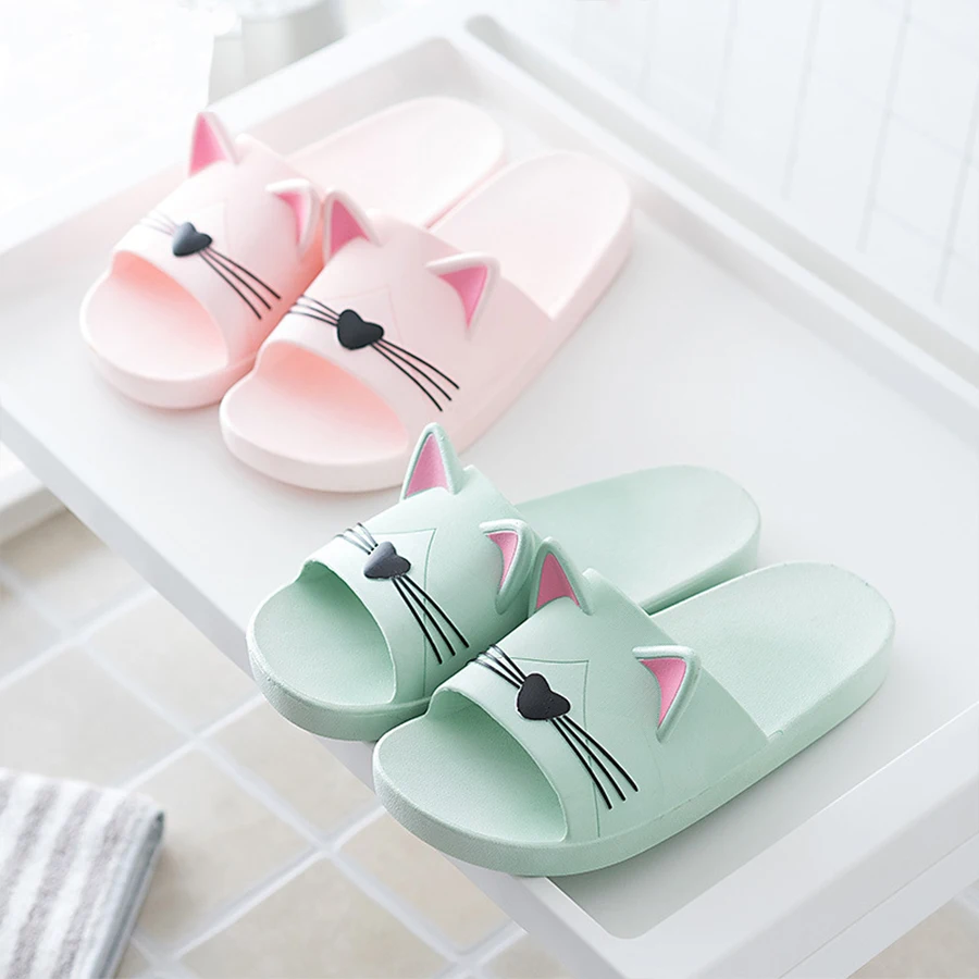 

Dropshipping Cartoon Cat Home Slippers Cute Animal Women Slippers Unisex Flip Flops Non-slip Bathroom Slippers Mujer Summer