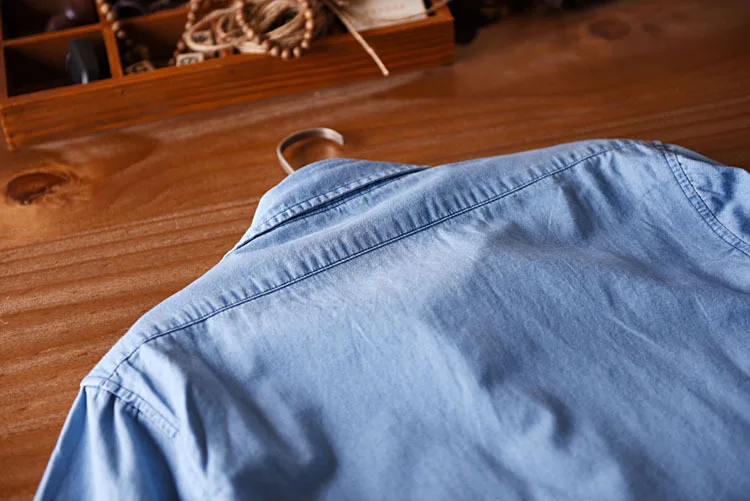 Helisopus синяя Потертая джинсовая мужская рубашка с длинным рукавом мужская хлопковая винтажная рубашка однобортная уличная одежда Camisa Hombre
