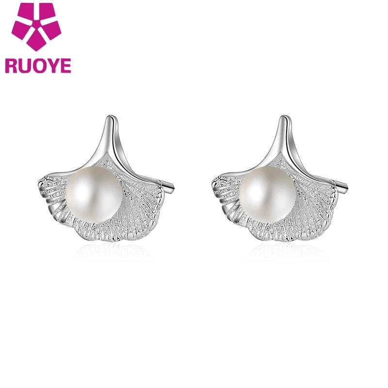 RUOYE, модные, 4 мм, имитация жемчуга, серьги-гвоздики, дизайн в виде ракушки, серьги для женщин, посеребренные ювелирные изделия, предотвращают аллергию