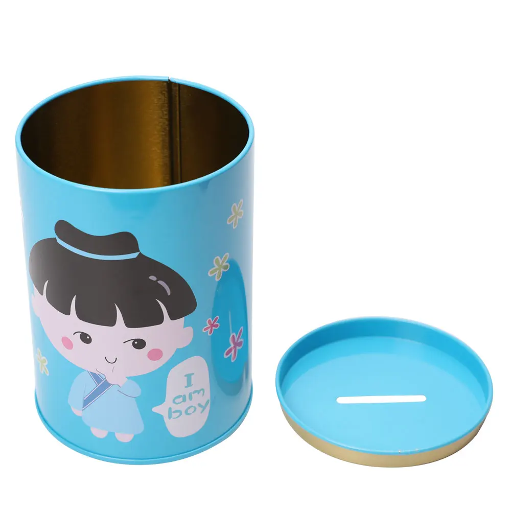 

TOPSTHINK Children cute kids pattern coin box round large capacity opening lid piggy bank custom logo wholesale