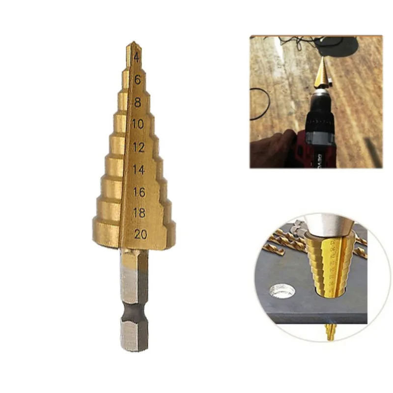 Многофункциональная конусная форма башни сверлильный резак с титановым покрытием стальной Шаг сверло инструмент 3-12 мм 4-12 мм 3 шт. электроинструменты