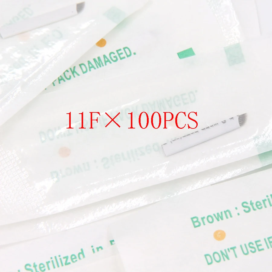 

100pcs 0.25mm Microblading 11 Pin Needle Permanent Eyebrow Makeup Blades Tattoo Manual Needle For 3D Microblading Pen Machine