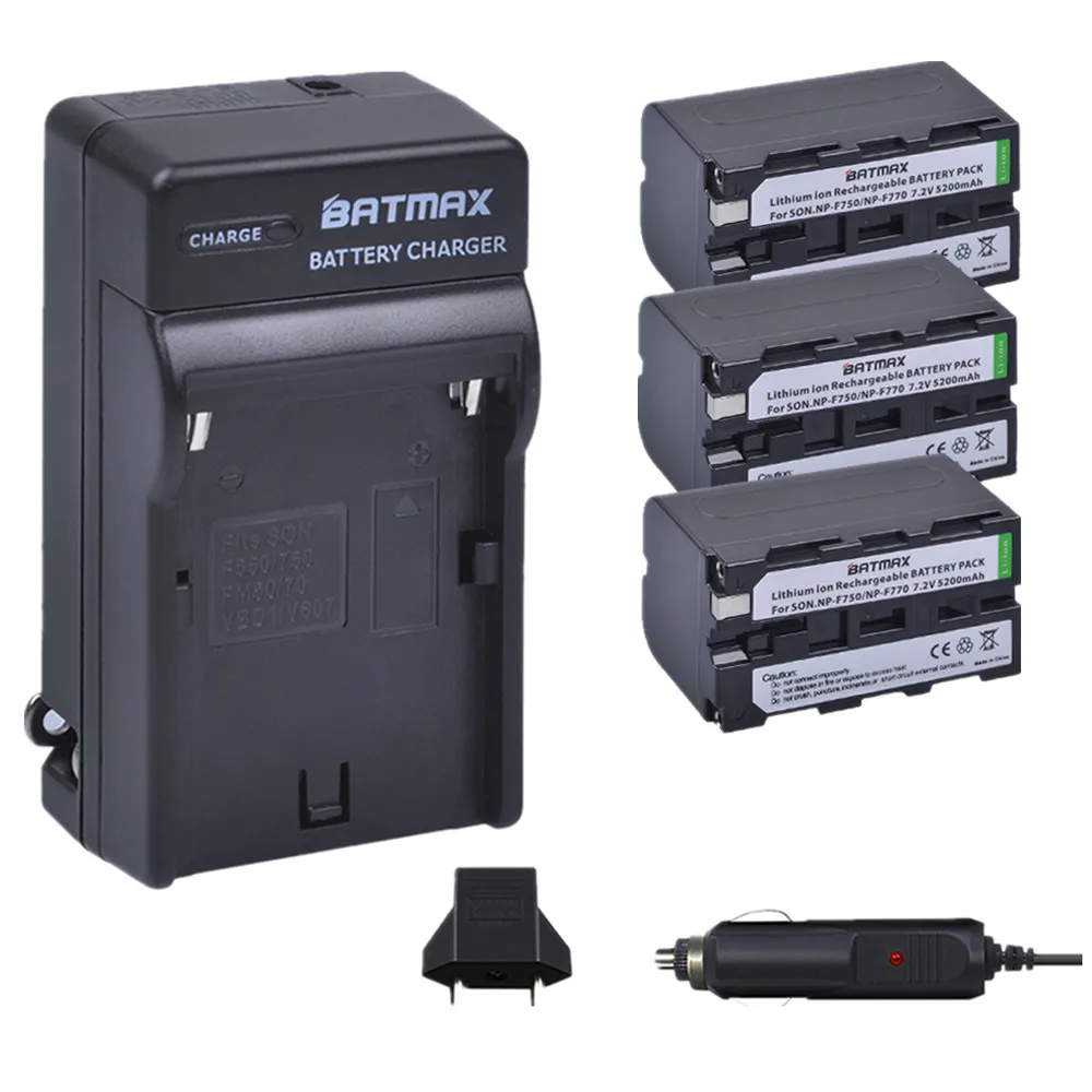 

Batmax 3pc 5200mAh NP-F750 NP F770 Battery+Car Charger+EU Plug for Sony NP F970 F960 ccd-tr917 ccd-tr940 ccd-trv101 ccd-trv215