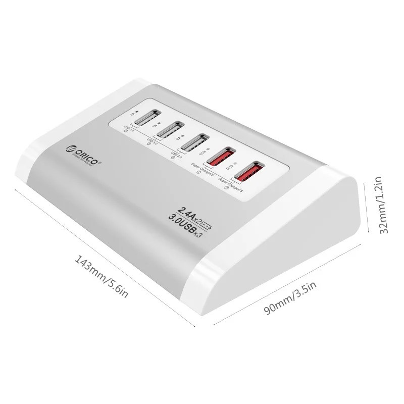 ORICO UH3C2-SV USB3.0 концентратор 5 Гбит/с высокоскоростной с зарядным устройством для мобильного телефона планшета EU Plug/US Plug-серебро