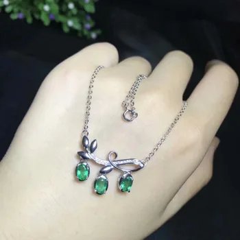 

Natural green diopside Necklace Natural Gemstone Pendant Necklace 925 sliver women trendy Leaf Branches women party fine Jewelry