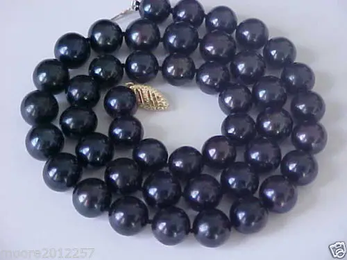 

Free Shipping >>>>GENUINE HUGE 10-11MM BLACK PEARL NECKLACE 18" AAA