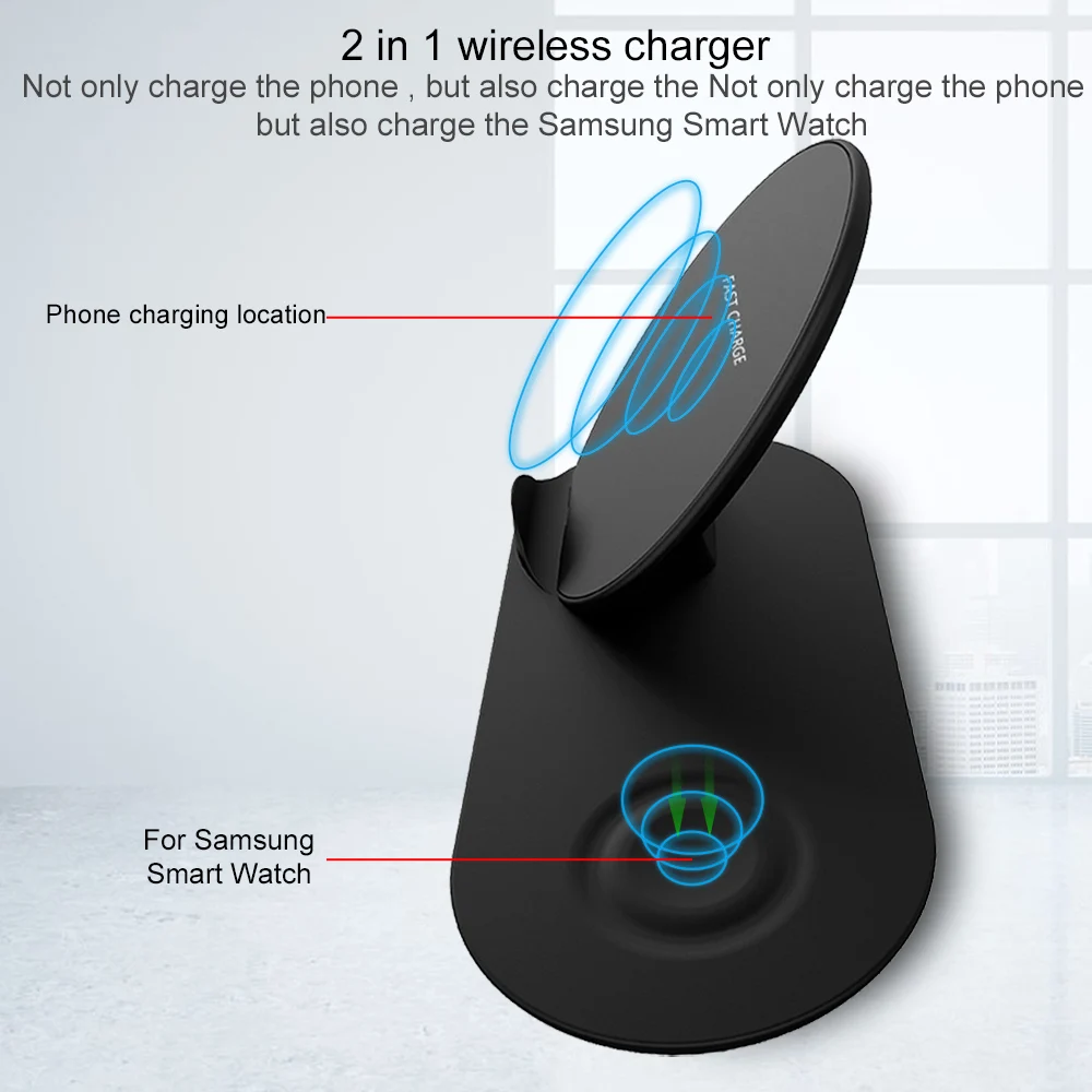 Ascromy For Samsung 10W Wireless Charger Fast Charge Stand Pad For Samsung Watch Gear S4 S3 S2 Galaxy S9 S8 Plus S7 S6 Note 9 8 (2)