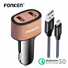 FONKEN USB Car Charger 2 Port Quick Charge 3.0 Dual USB Car-Charger Adapter QC3.0 36W with Fast Charging Cable for Mobile Phone