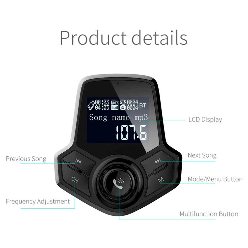 Bluetooth Dual USB Автомобильное Mp3 плеер c ЖК-экраном QC3.0 Быстрая зарядка Bluetooth цифровой дисплей автомобиля Зарядное устройство fm-передатчик