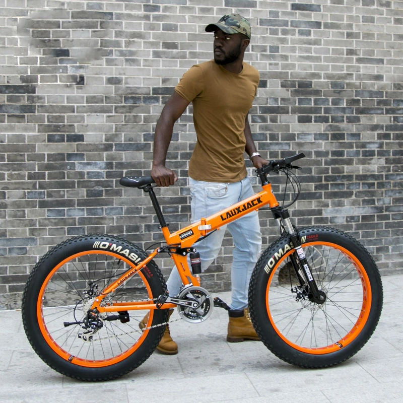 LAUXJACK bici de dos sistema de suspensión plegable de acero de Marco 24 velocidad Shimano frenos de disco 26 "x4.0 ruedas FatBike|bike 26|mountain bike 26bicycle free shipping - AliExpress