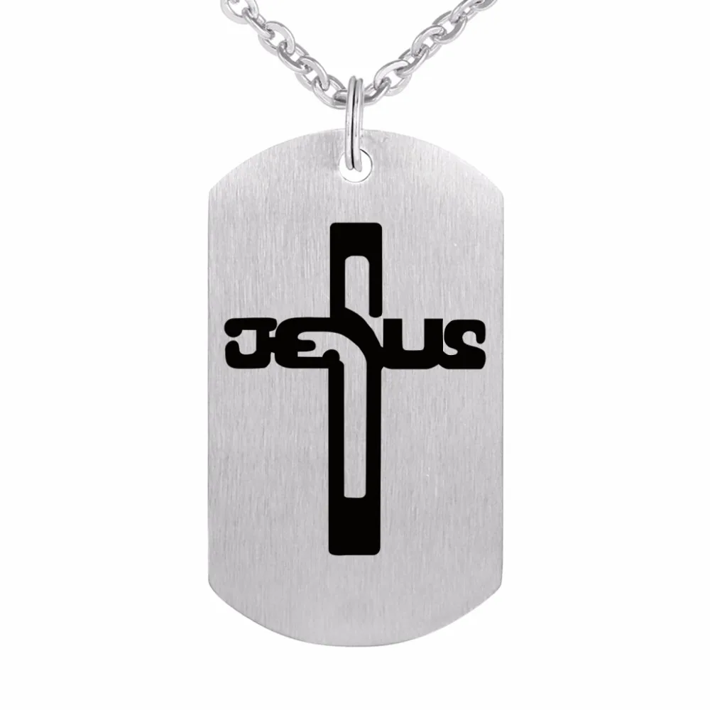 ZMZY New Design Laser Black Jesus Cross Dog Tag 316L Stainless Steel