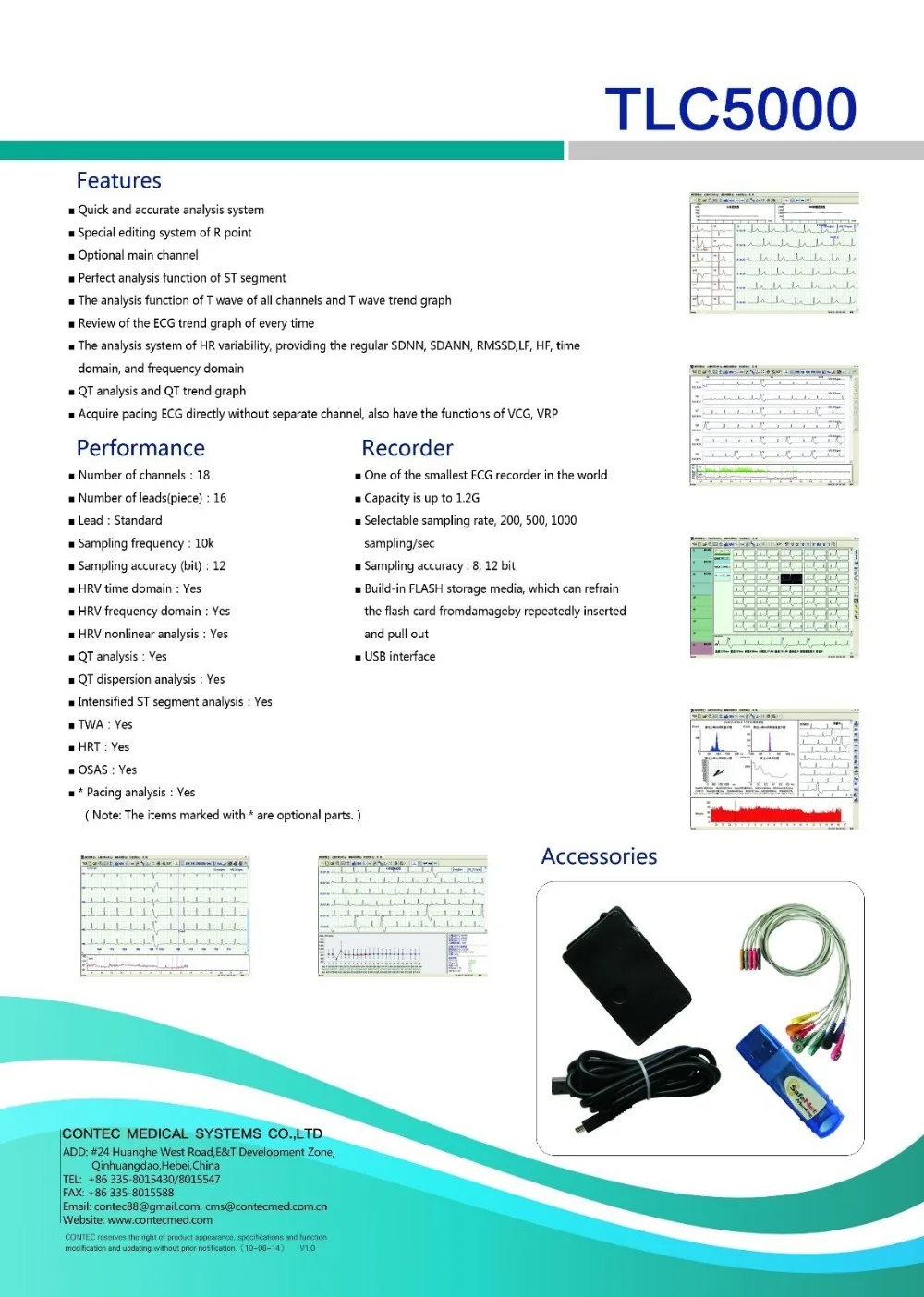 Contec производитель 12 каналов Contec TLC5000 ручной ЭКГ/ЭКГ Holter система мониторинга CE FDA Сертифицированная