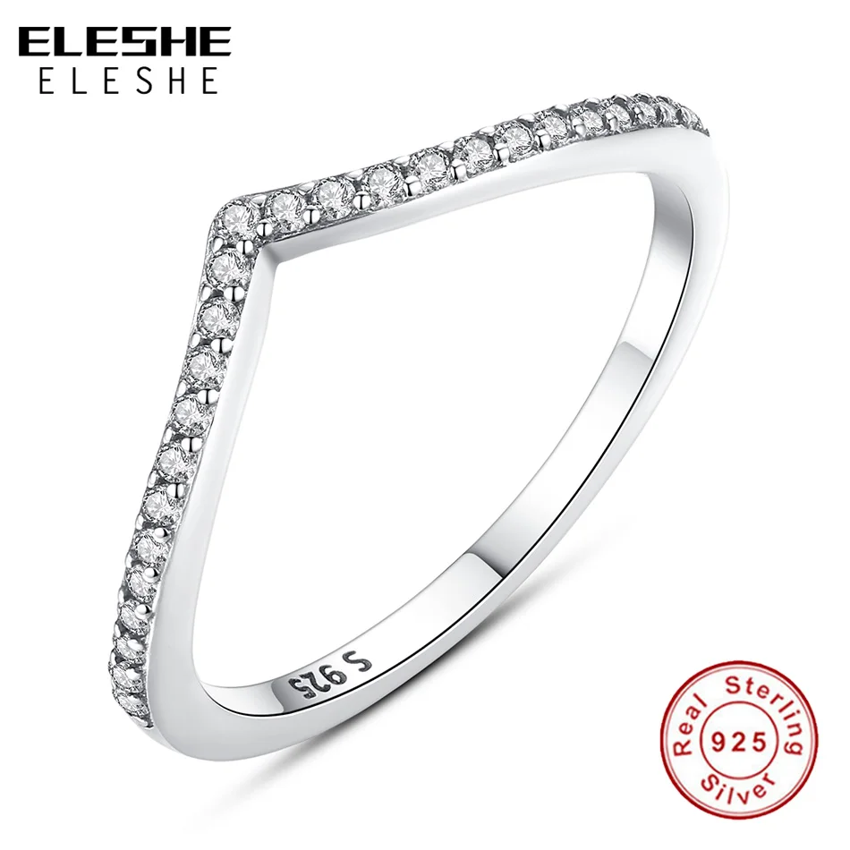 ELESHE Real 925 Sterling Silver Rings Wish Cubic Zirconia Crystal Finger Rings for Women Wedding Minimalist Jewelry Bague Femme