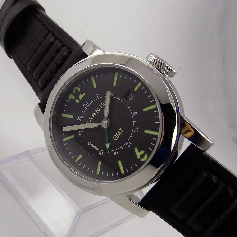  Fashion top brand Luxury 44mm Men Watch Parnis Automatic Watch ST 2557 Movement Black dial Luminous
