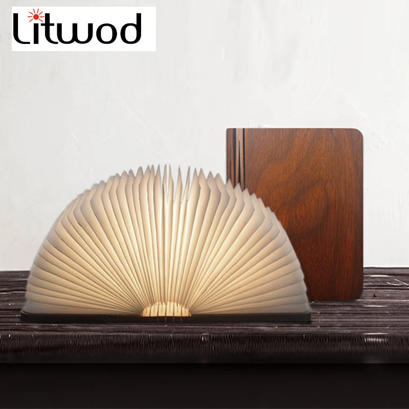 

Litwod Z30 New creative book light wooden folding page four color book light USB night light LED decorative bedside table lamp