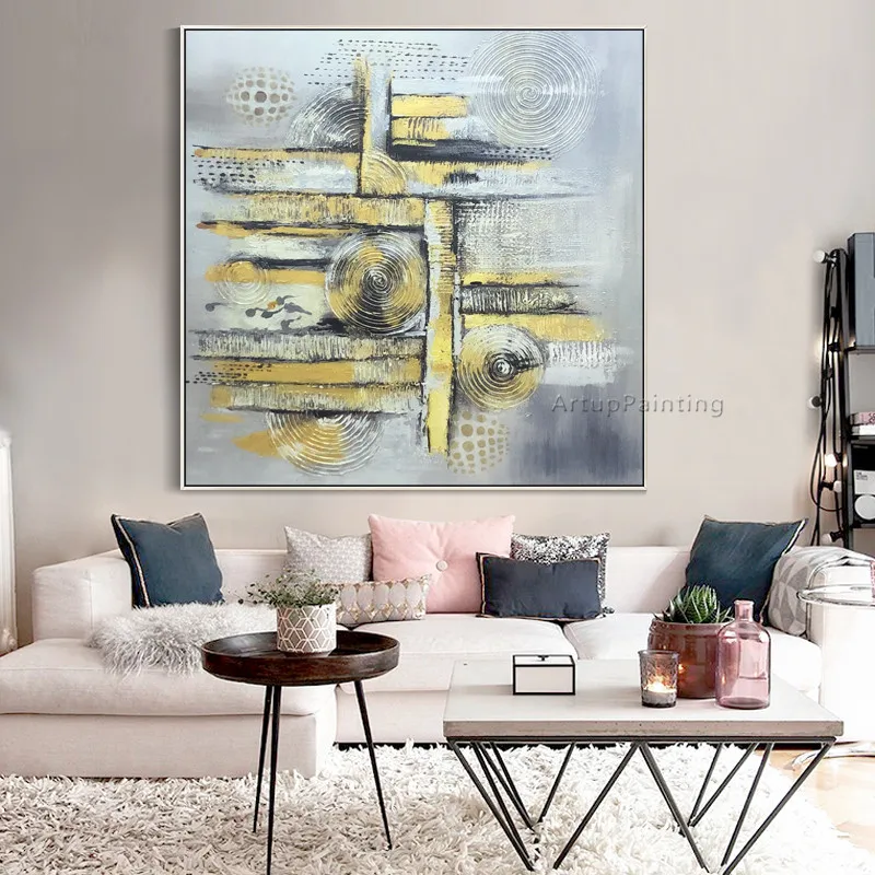 

Artist Hand painted Modern abstract Gold art oil paintings on canvas Wall art Pictures for living room cuadros decoracion