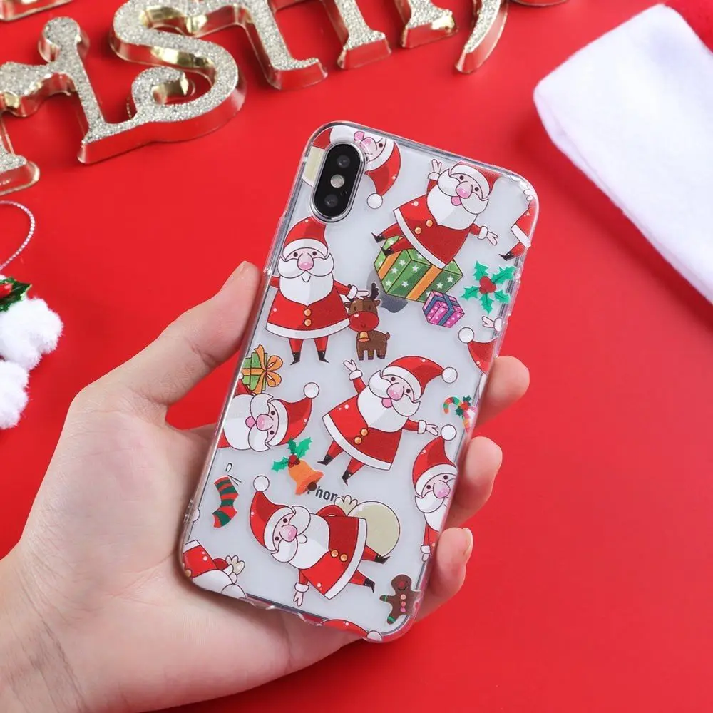 Christmas Festive Santa Reindeer Patterned Clear Soft TPU Case For iPhone 7 8 XR XS Max Phone Cover Coque For iPhone 6 SE 7 Plus (8)