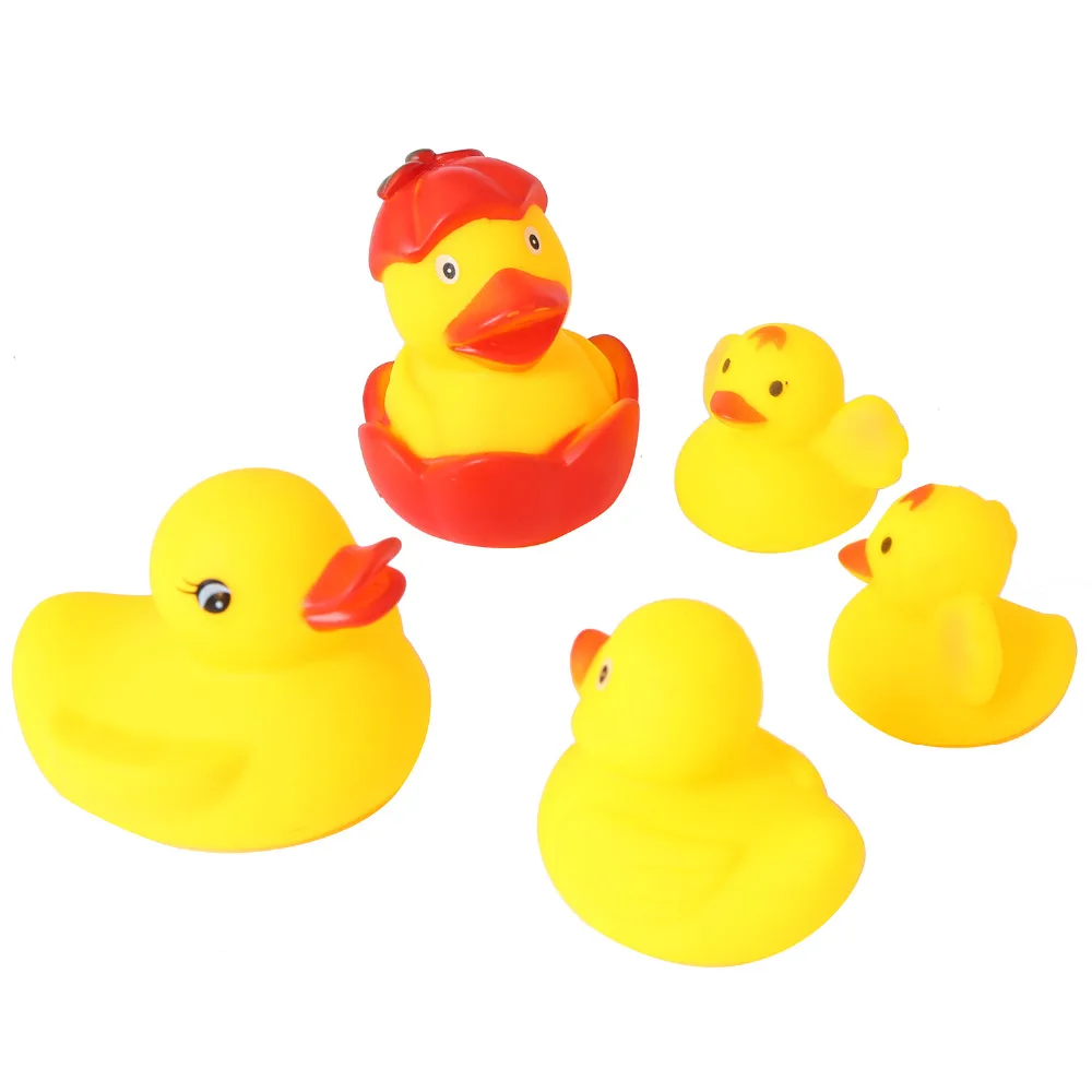 Set of 5 3"/6cm Yellow Ducks Toys Rubber Bath Toys Pure Natural Cute Rubber Ducky with Henroost