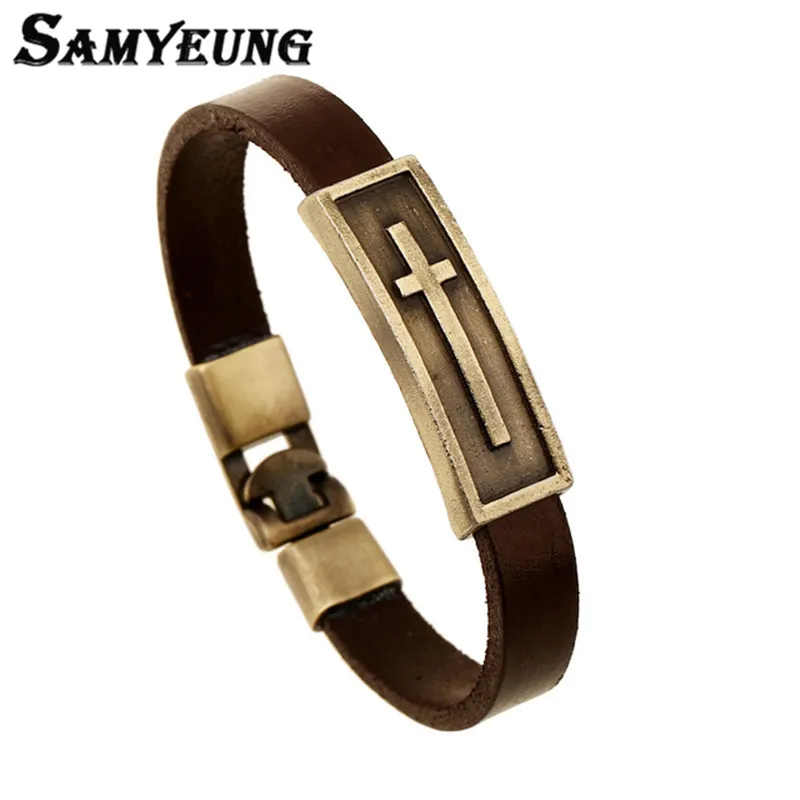 

18 Styles Male Leather Bracelet for Men Cross Love Jesus Letter Alloy Bracelets Heart Braclet Femme Pulseira Masculina Braslet