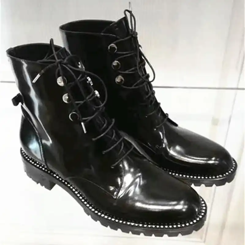 black patent lace up ankle boots