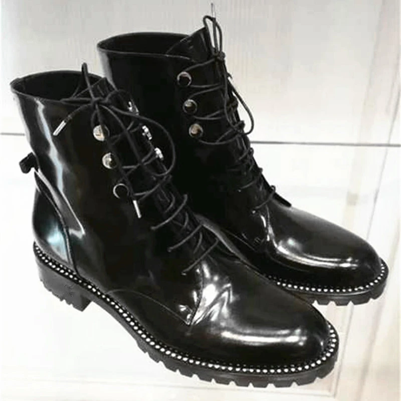 Womens black patent leather lace up boots Clearance