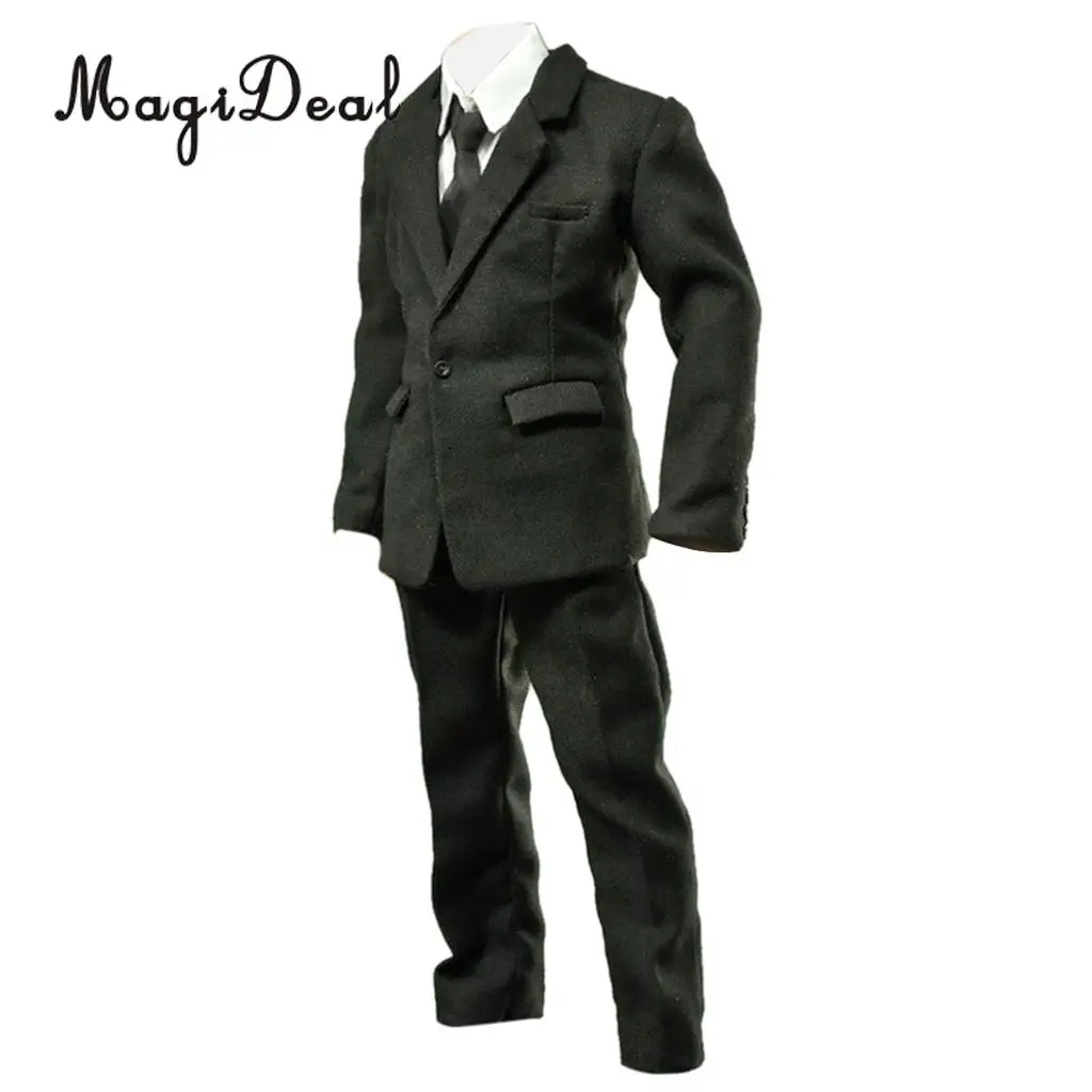 Cool 1/6 Scale Fabric Black Suit Full Set for 12 Inch Male Action Figure Body Dolls Clothes Accessory Toy