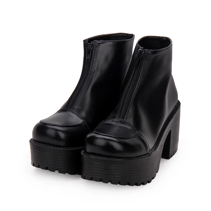 

Angelic imprint New Arrival PU Leather Round Toe Punk style Platform Booties Ankle Boots Lolita Shoes Size35-39 9631