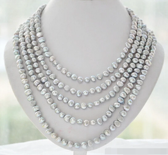 

huij 001630 5strands 7-8mm baroque gray CULTURED freshwater pearl necklace 17-21