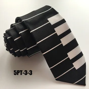 

5cm Skinny Tie Fashion Polyester Necktie Black with White Piano Keyboard