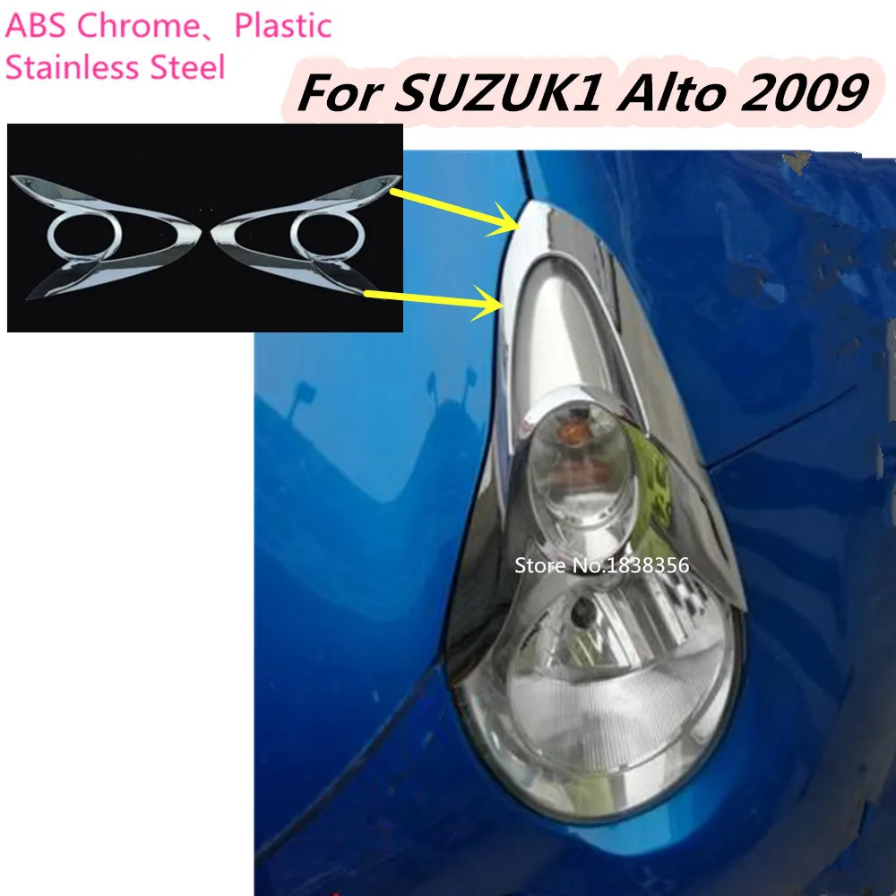 

Car cover styling detector ABS Chrome front Light Lamp Trim frame 2pcs Accessories fit for Suzuki Alto 2009 free shipping