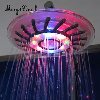 

MagiDeal New 8' LED Shower Head Rainfall Bathroom 4 Colors Glow Light Bath Top Sprayer Handheld Led Temperature Water Spray