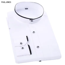 Pauljones длинный рукав Мандарин воротник мужские платья рубашки Белый Черный винтажный китайский стиль Tranditonal повседневные рубашки для работы