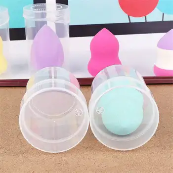 

Round Plastic Empty Beauty Makeup Sponge Puff Holder Stand Storage Box Portable Travel Face Powder Cosmetic Egg Puff Case