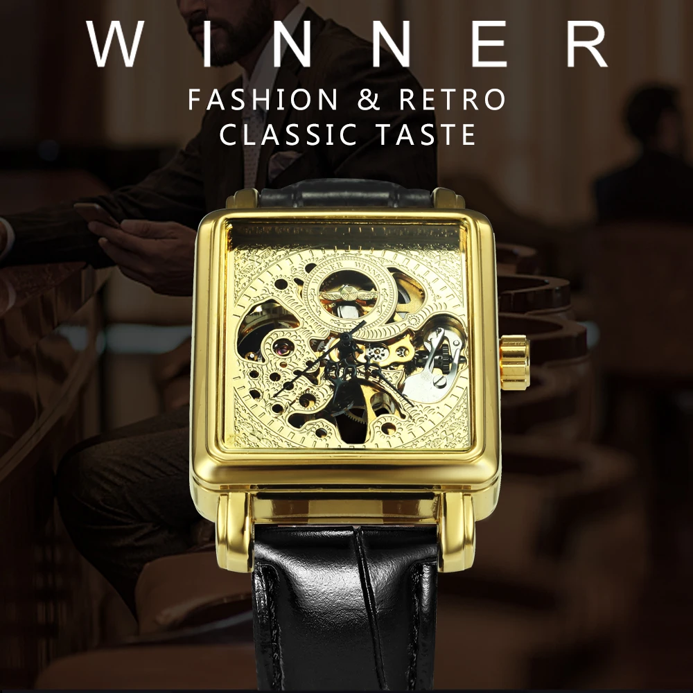 Часы WINNER Top Brand роскошные мужские механические часы в стиле стимпанк черный