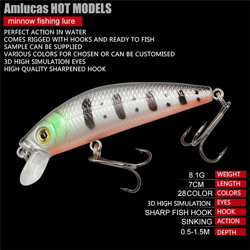 Amlucas طعوم صيد سمك البلمة 70 مللي متر 8.1g الطعوم الثابت باس Crankbait الصيد Wobblers بطيئة غرق Jerkbait الكارب الصيد Pesca WW1184 Amlucas طعوم صيد سمك البلمة 70 مللي متر 8.1g الطعوم الثابت باس Crankbait الصيد Wobblers بطيئة غرق Jerkbait الكارب الصيد Pesca WW1184