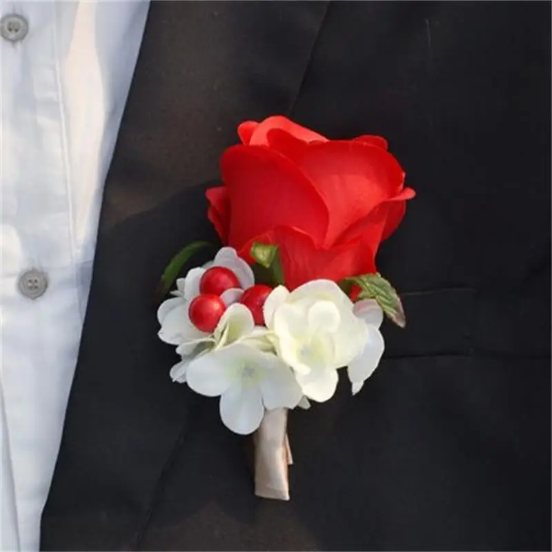 452 Couleur Rouge Meilleur Homme Mariage Boutonnière Marié Parrain Broche Broche Corsage Costume Fleur Accessoires Pour Partie Fournitures