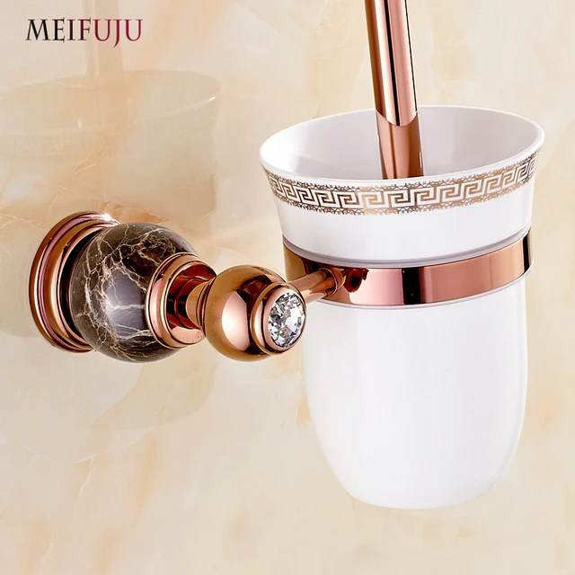 European Style Marble Toilet Brush Holder Rose Gold Plated White European Style Marble Toilet Brush Holder Rose Gold Plated White Jade Bathroom Products