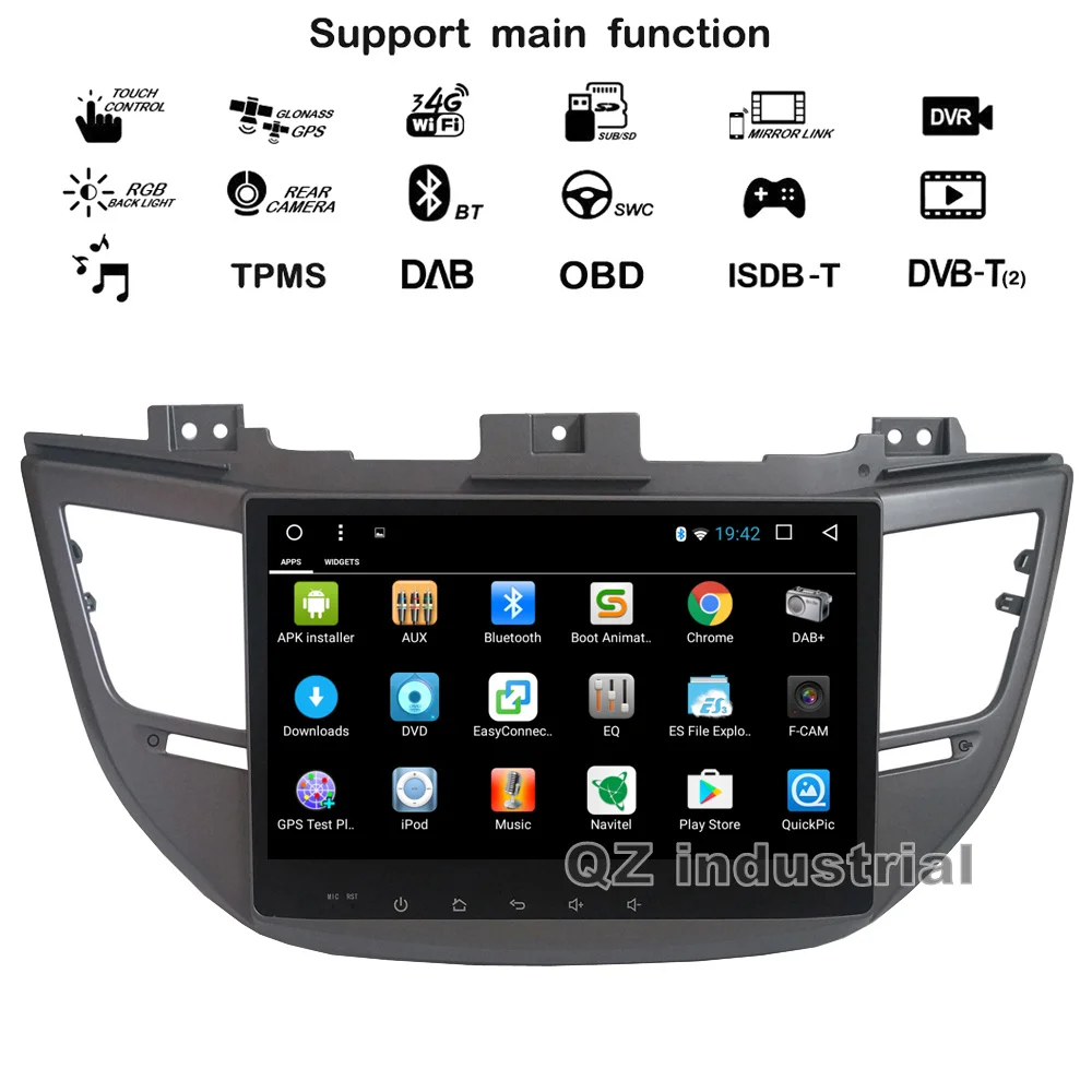 Excellent QZ industrial HD 10.1inch Android 8.1 T3 Car radio DVD player for Hyundai Tucson 2015-2017 with BT GPS 3G 4G WIFI SWC RDS Map 1