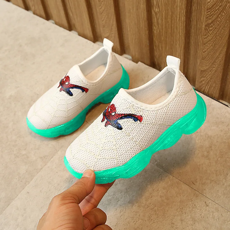 

davidyue children kids sneakers for girls boys Nightlight mesh kids Fluorescent SpiderMan Sports casual loafers kid Shoes