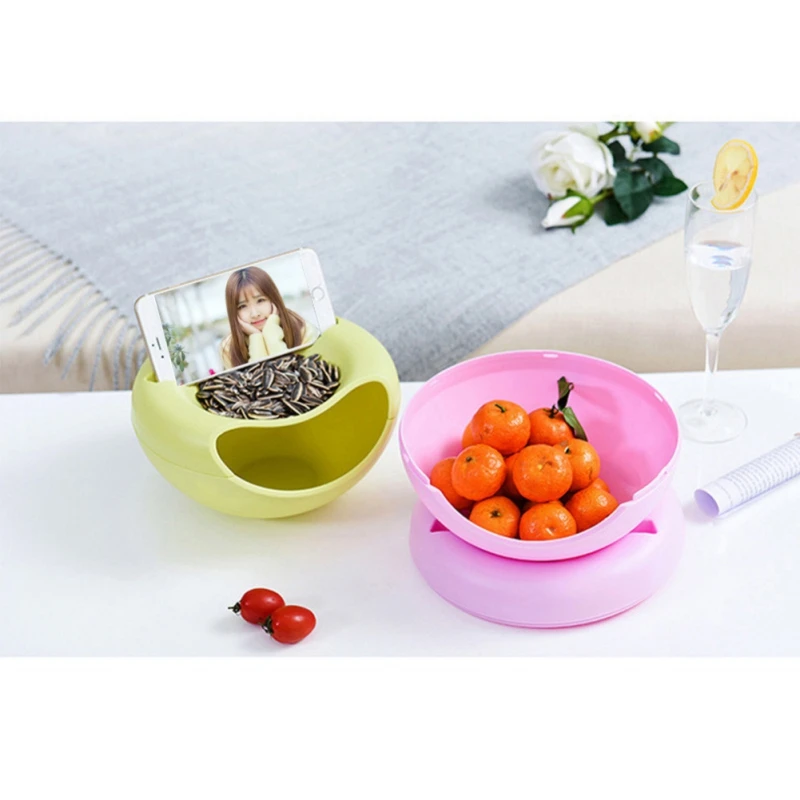 Fruit Plate Sunflower Seeds Container Detachable Double-layer Candy Plate Round Phone Holder