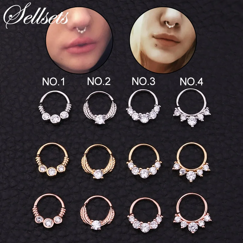 

Sellsets 1PC Silver And Gold Color Tribal Indian Nose Piercing Septum Ring Cz Daith Piercing Earring Body Jewelry