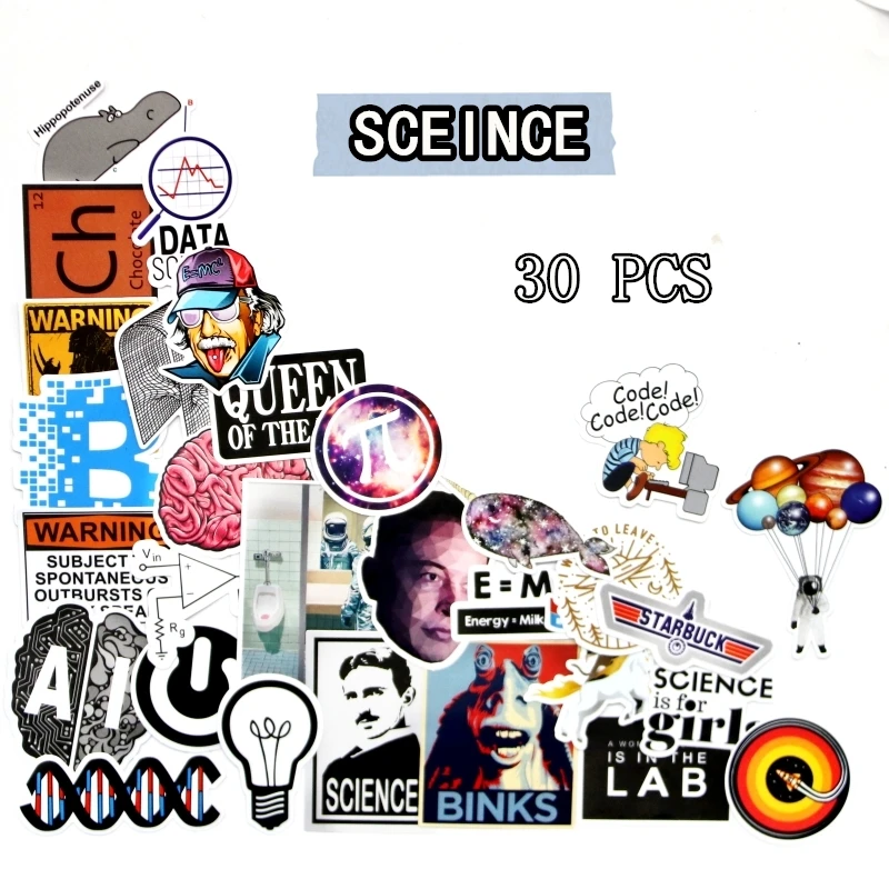 30 PCS science chemistry lab astronaut stickers blockchain code Brain scientists funny stickers for child gift decor Luggage