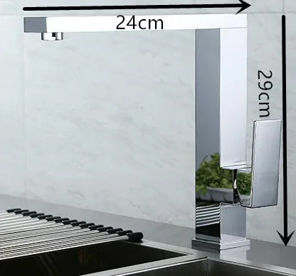  360 rotating Chrome square kitchen faucets square brass sink kitchen mixer water tap Brass Kitchen  - 32681749576