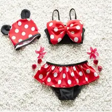 Милый детский купальный костюм в горошек с большим бантом для девочек 2-7 лет, детский купальный костюм для девочек, бикини, пляжная одежда, купальный костюм