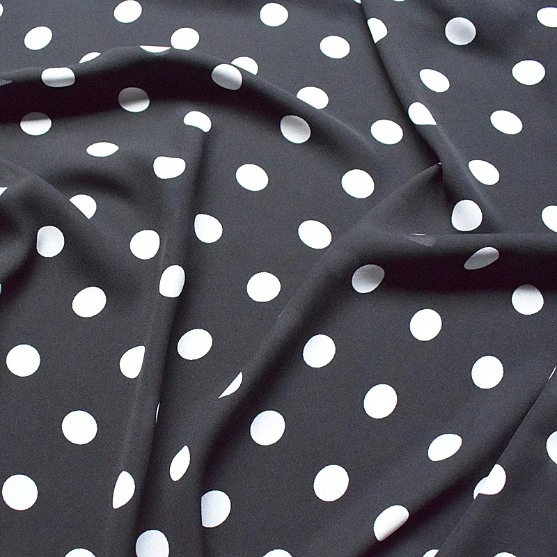 

HLQON polyester plain Chiffon white dot black fabric for dress cloth felt patchwork tissue coat Sewing DIY Material by 100x145cm